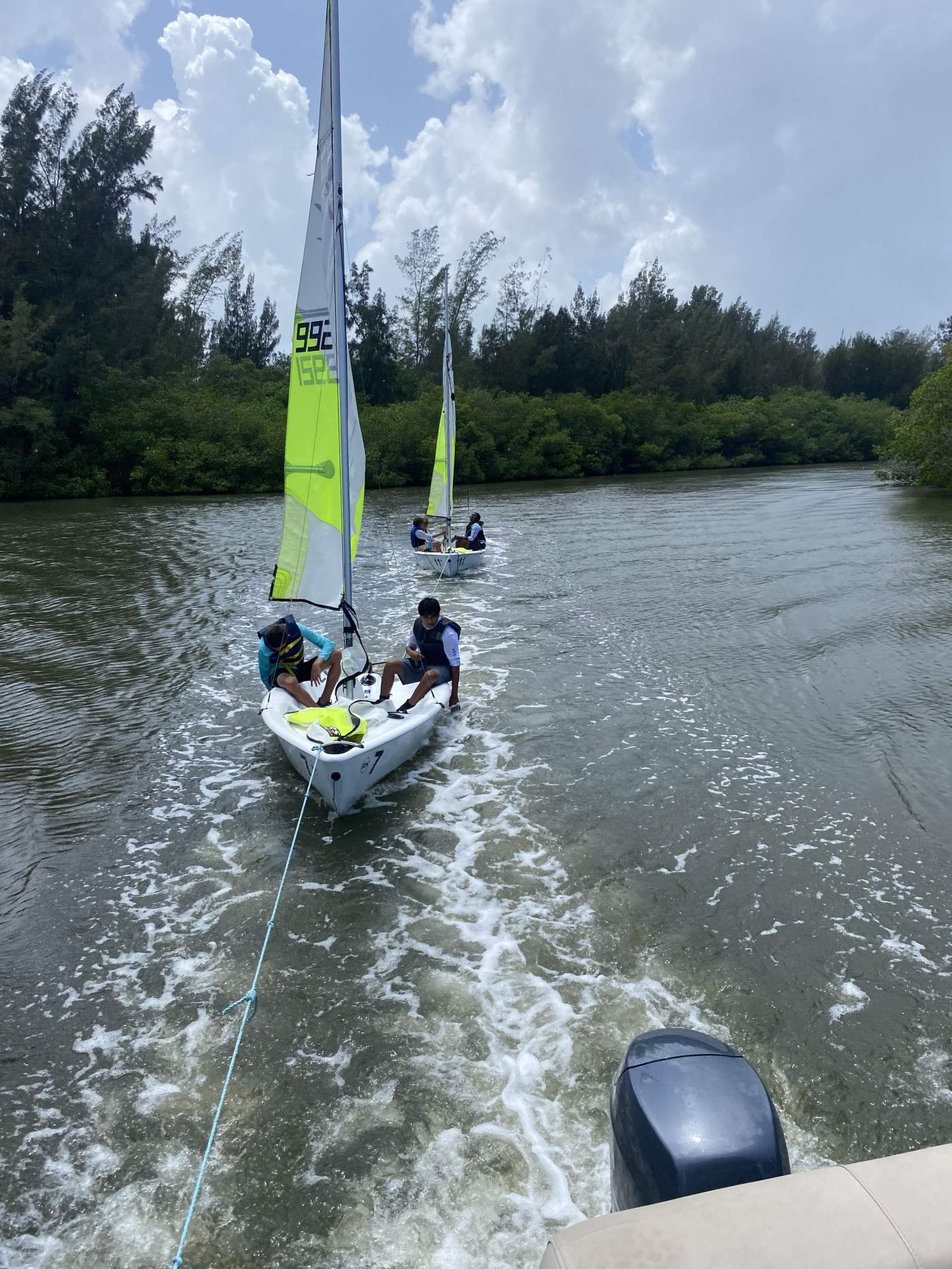 A sailboat in tow