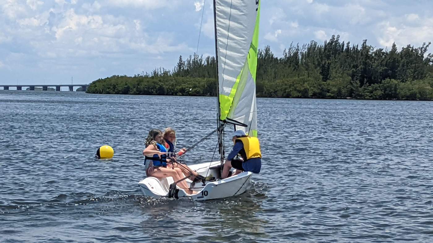 Children sailing a boat