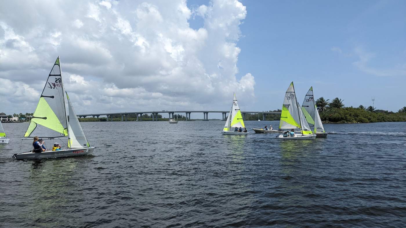 Sailboats on the lagoon near the bridge