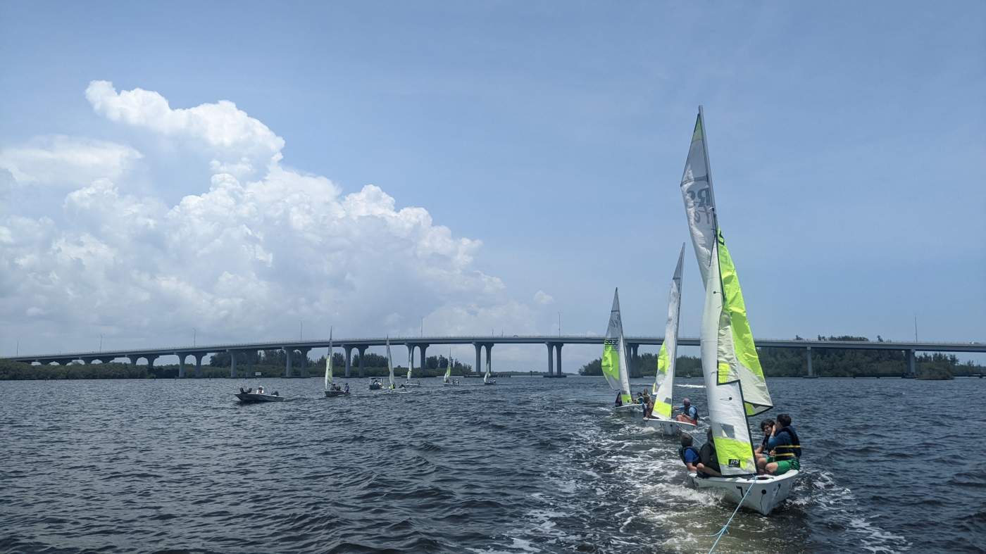 A group of sailboats on the lagoon