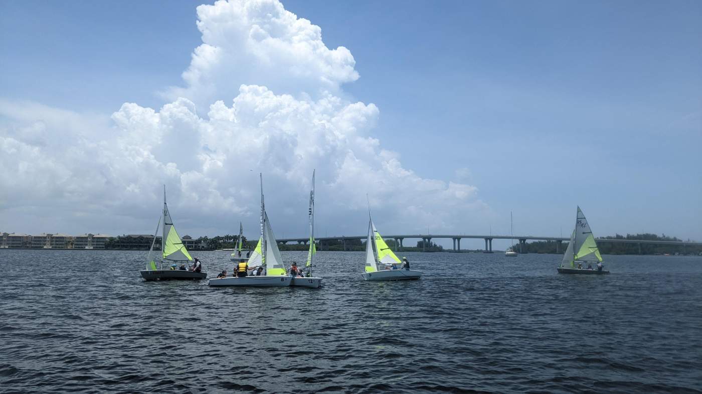 A group of sailboats on the lagoon