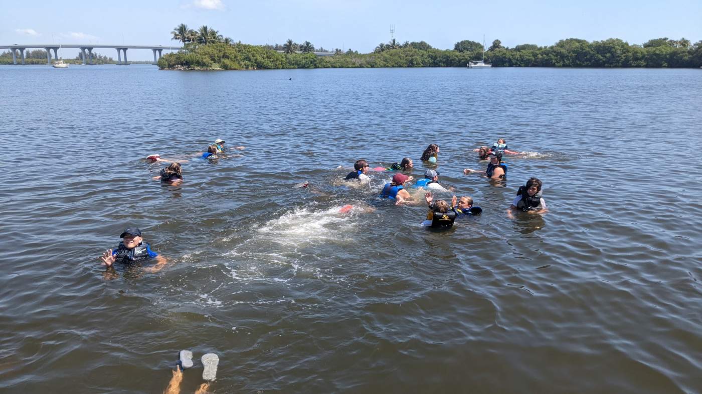 Children swimming in the lagoon