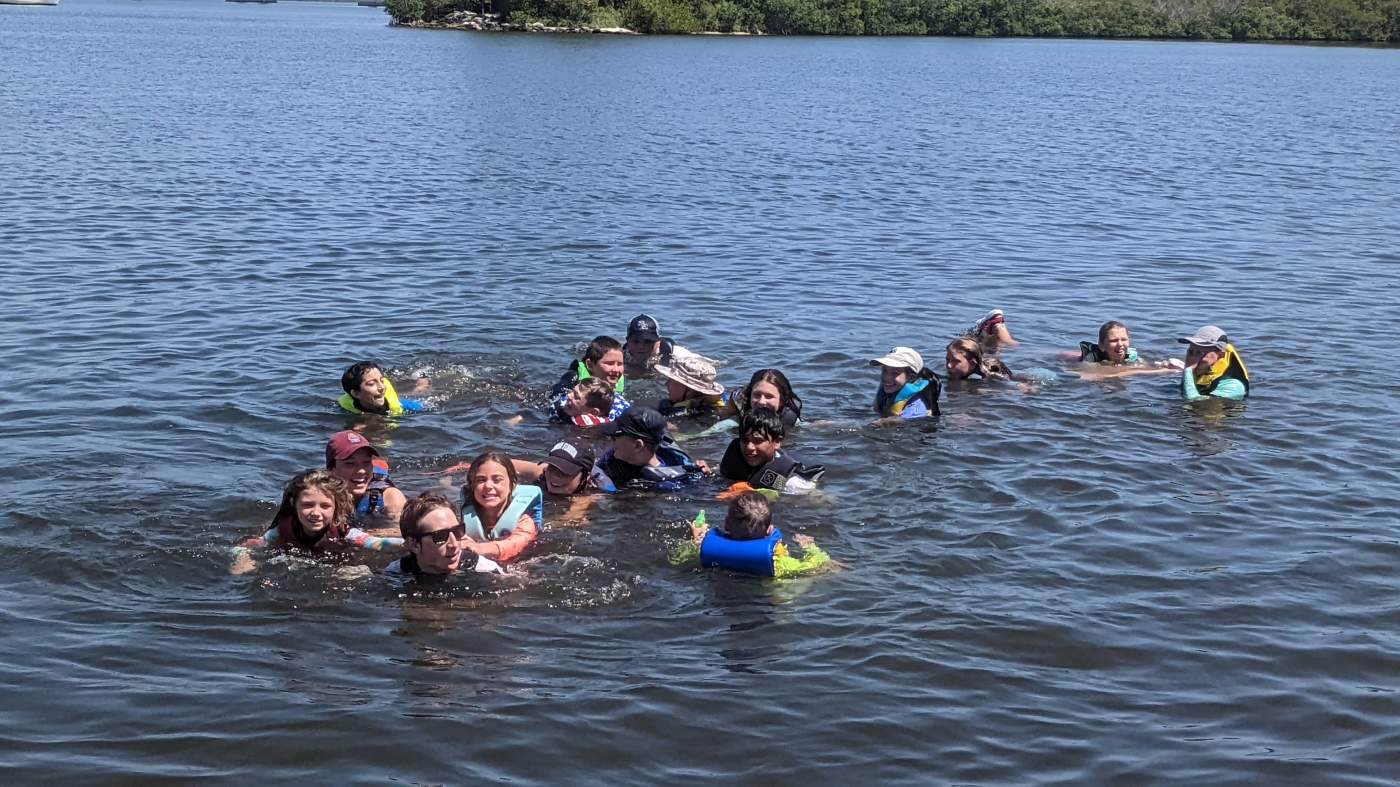 Children swimming in the lagoon