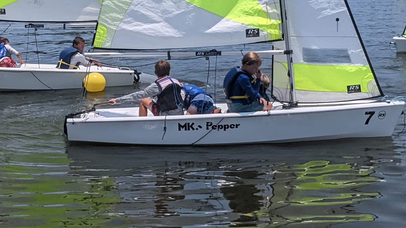 Boys sailing a boat