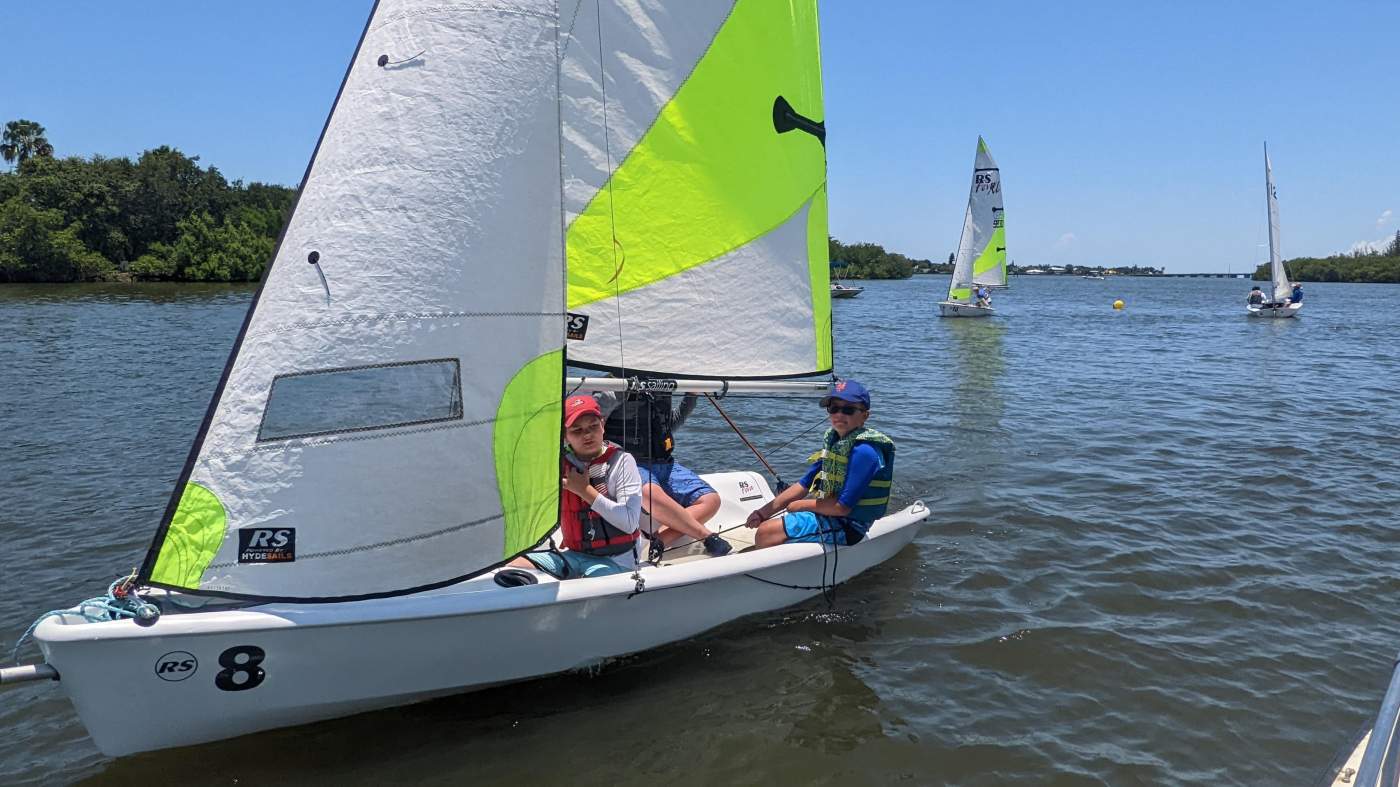 Children sailing a boat