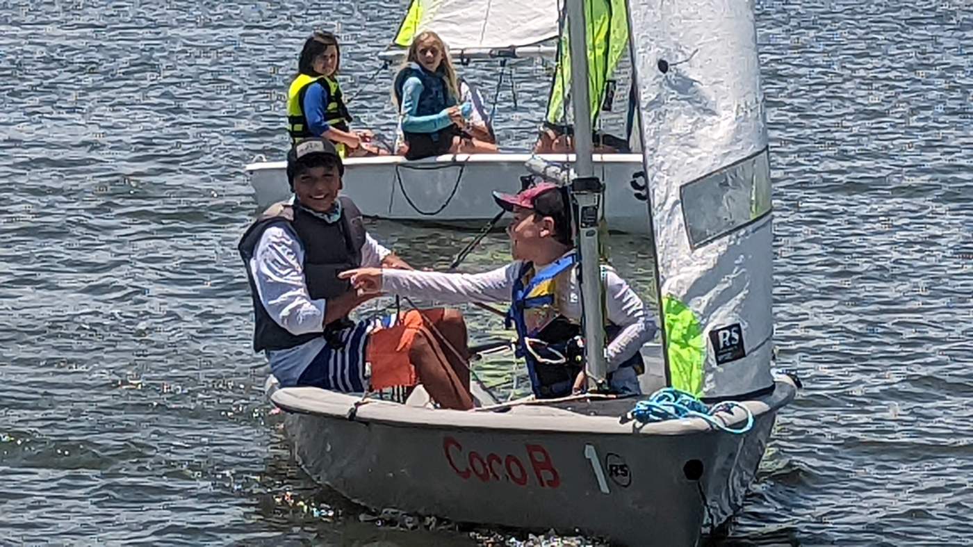 Children sailing a boat