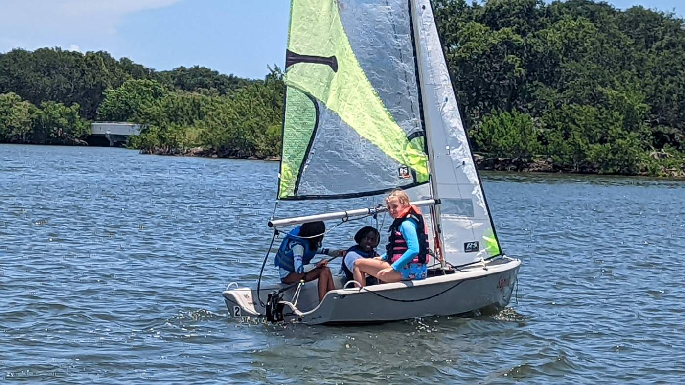 Children sailing a boat