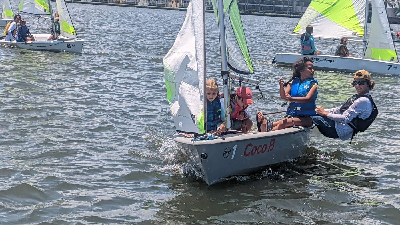 Children sailing a boat