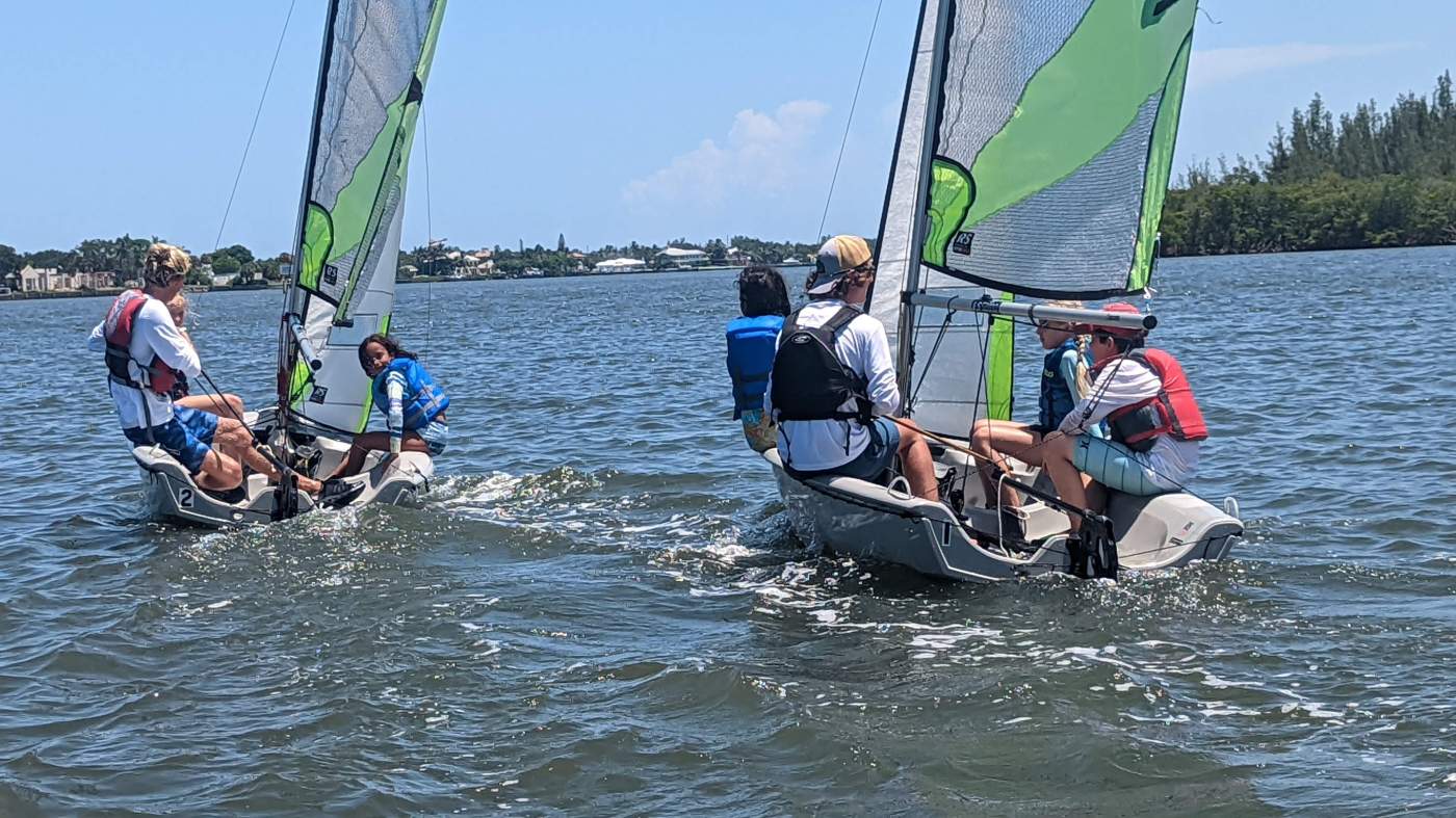 Children sailing a boat