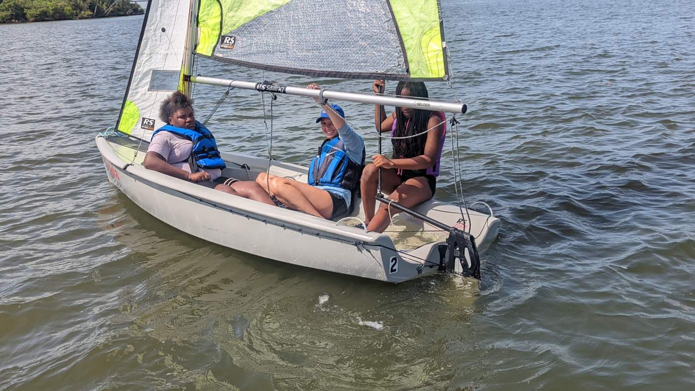 Children sailing a boat