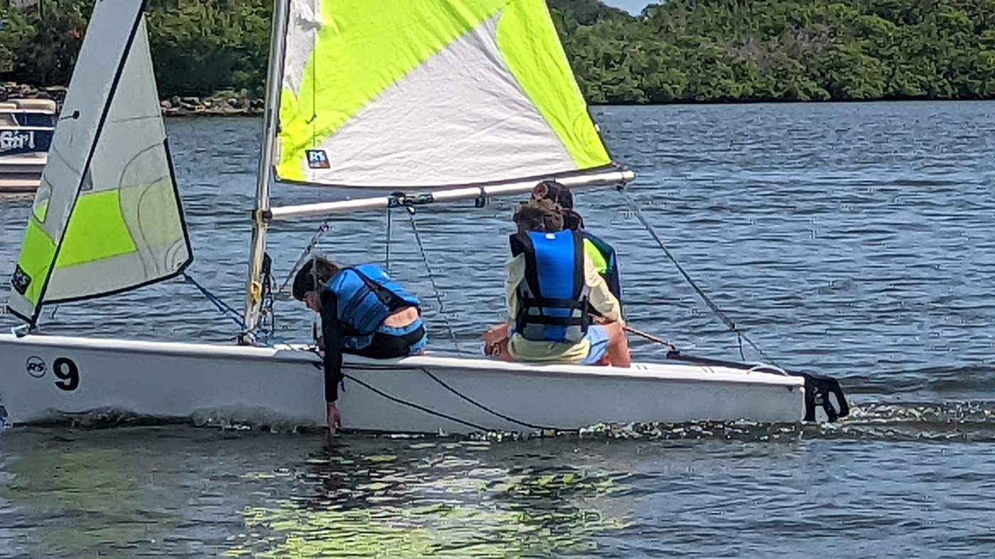 Children sailing a boat