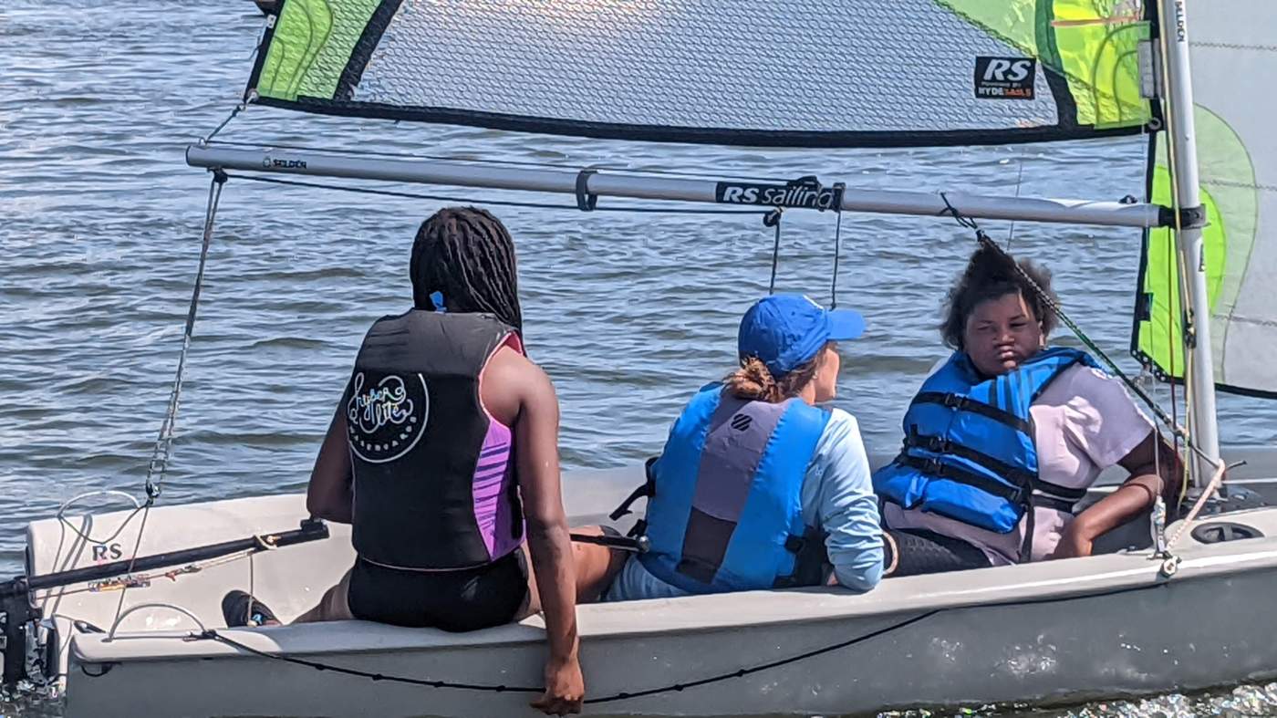 Children sailing a boat