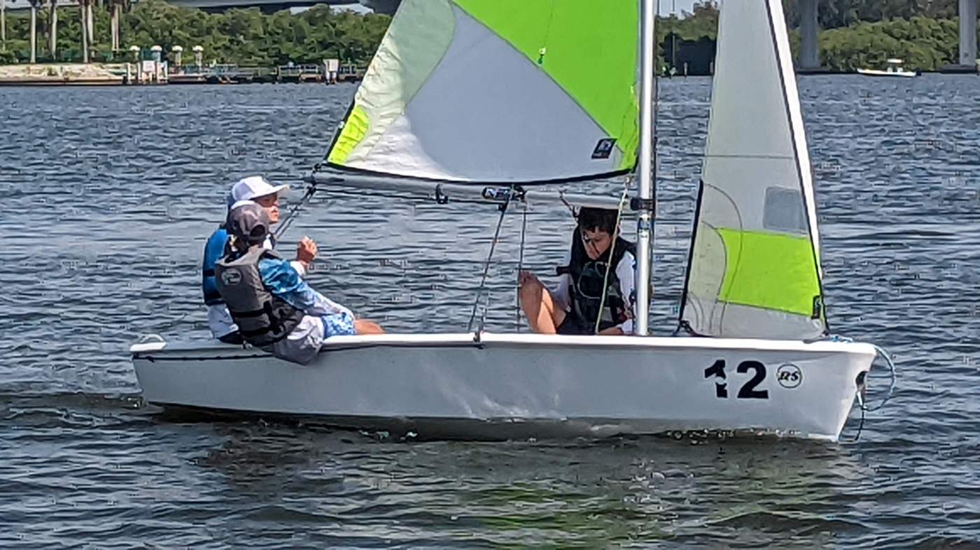 Children sailing a boat