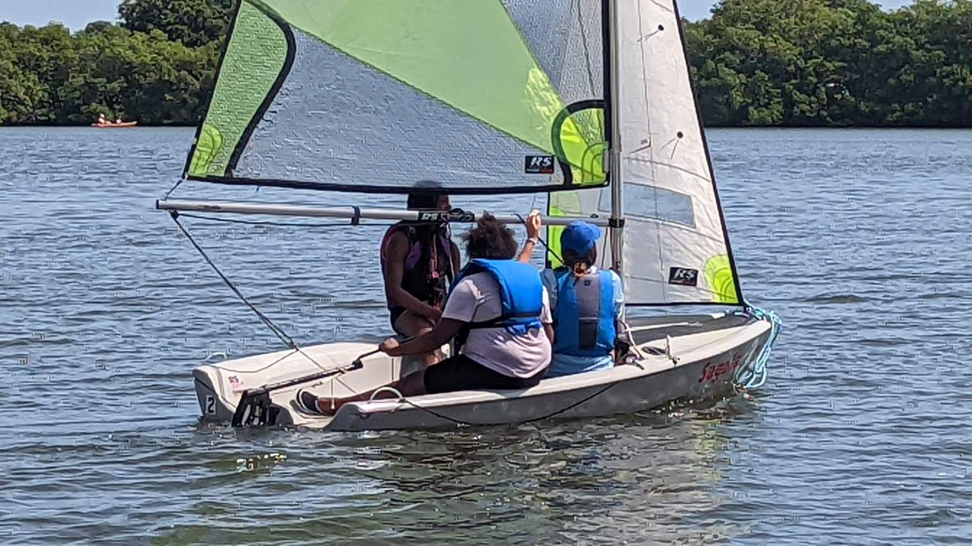 Children sailing a boat