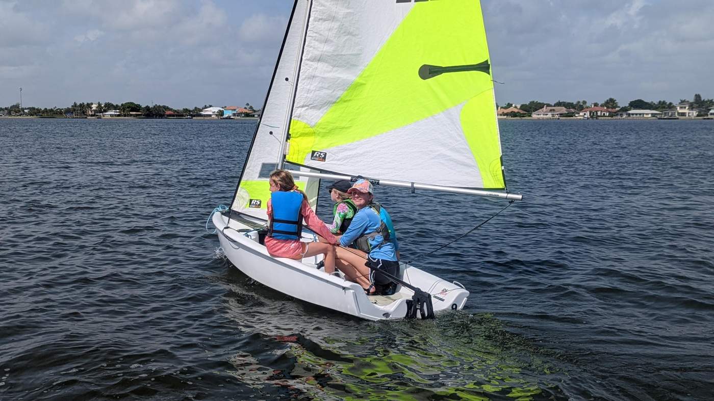 A lone sailboat on the lagoon