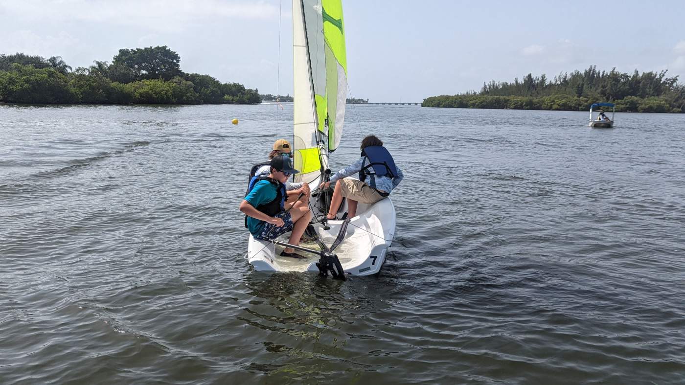 Children sailing a boat